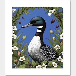 Common Loon Surrounded By Lady's Slipper Flowers 2 Posters and Art